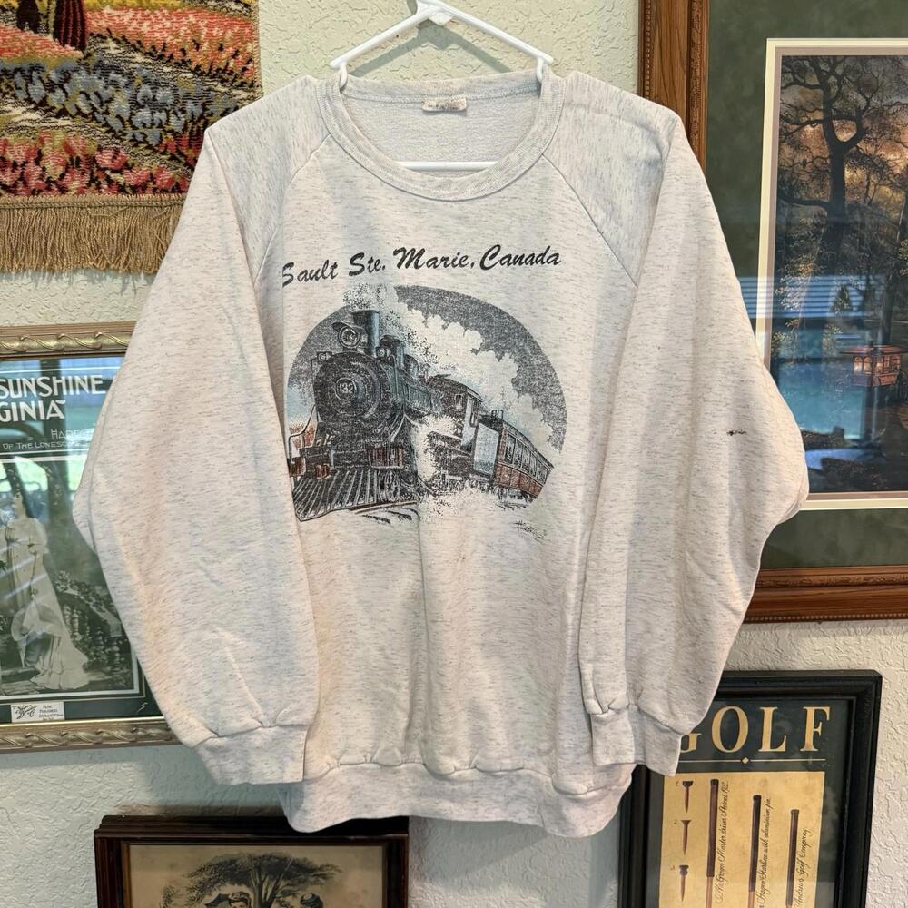 Vintage 80s RARE Sault Ste. Marie Canada Steam Train Men’s Sweatshirt Size XL